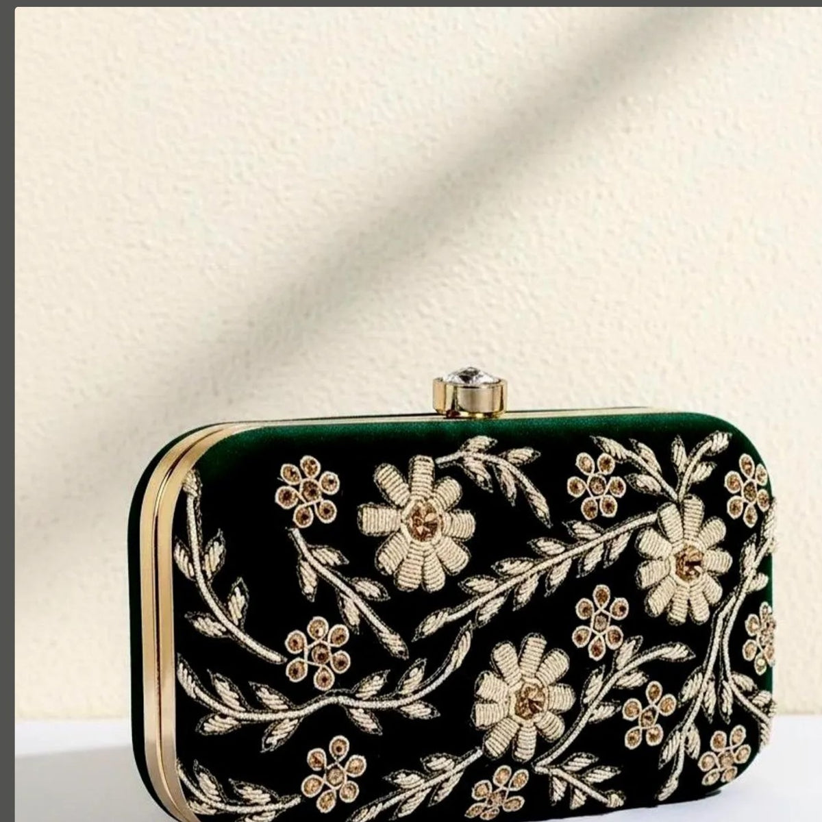 Dark Green Floral Velvet Box Clutch — view 2