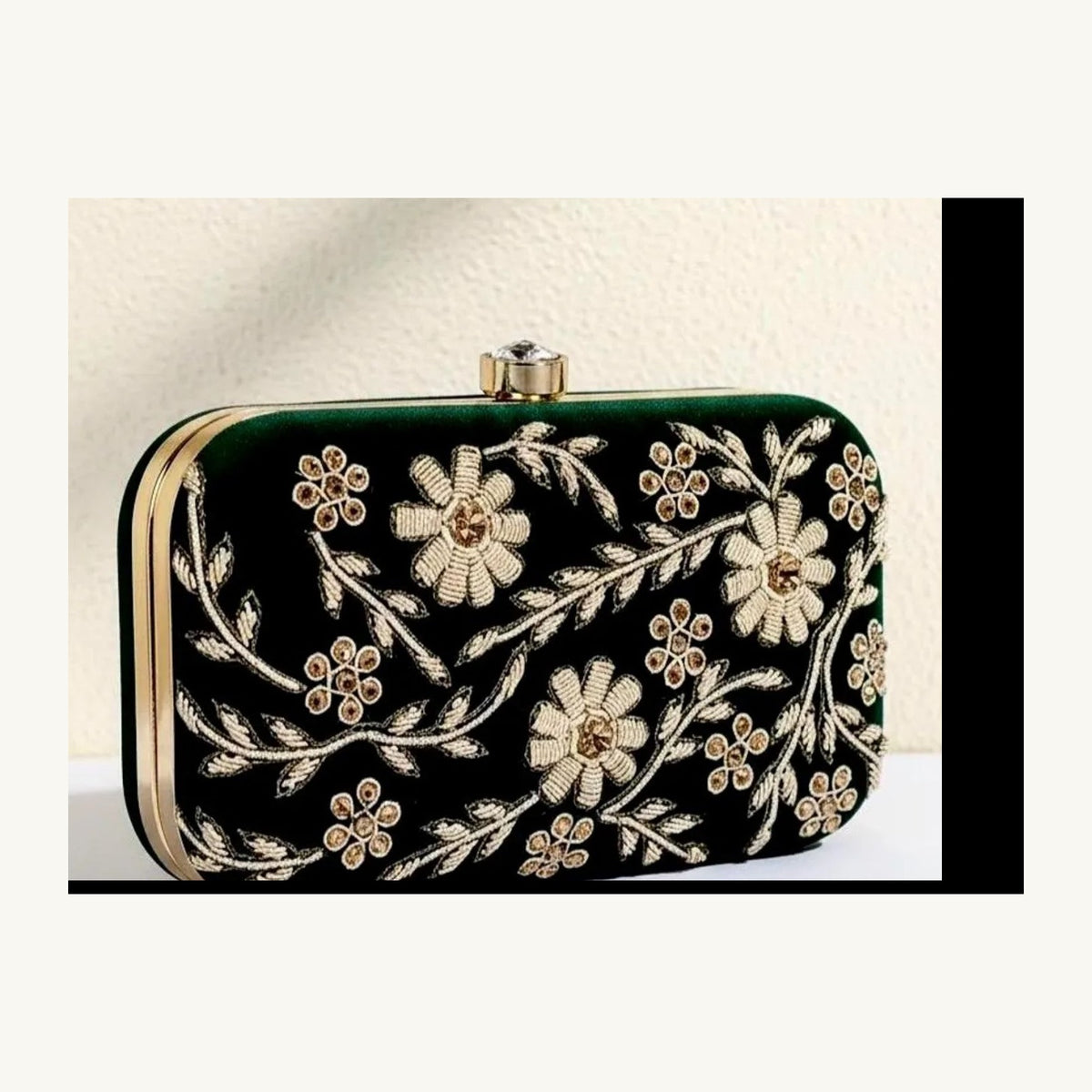 Dark Green Floral Velvet Box Clutch — view 2
