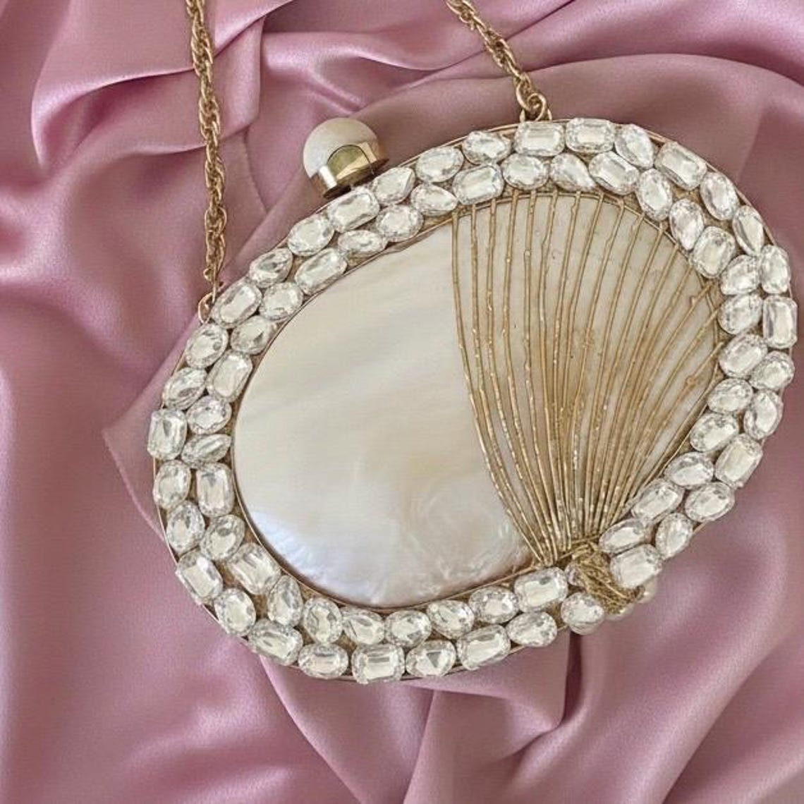 Gold Mother of Pearl Rhinestone Clutch — view 2