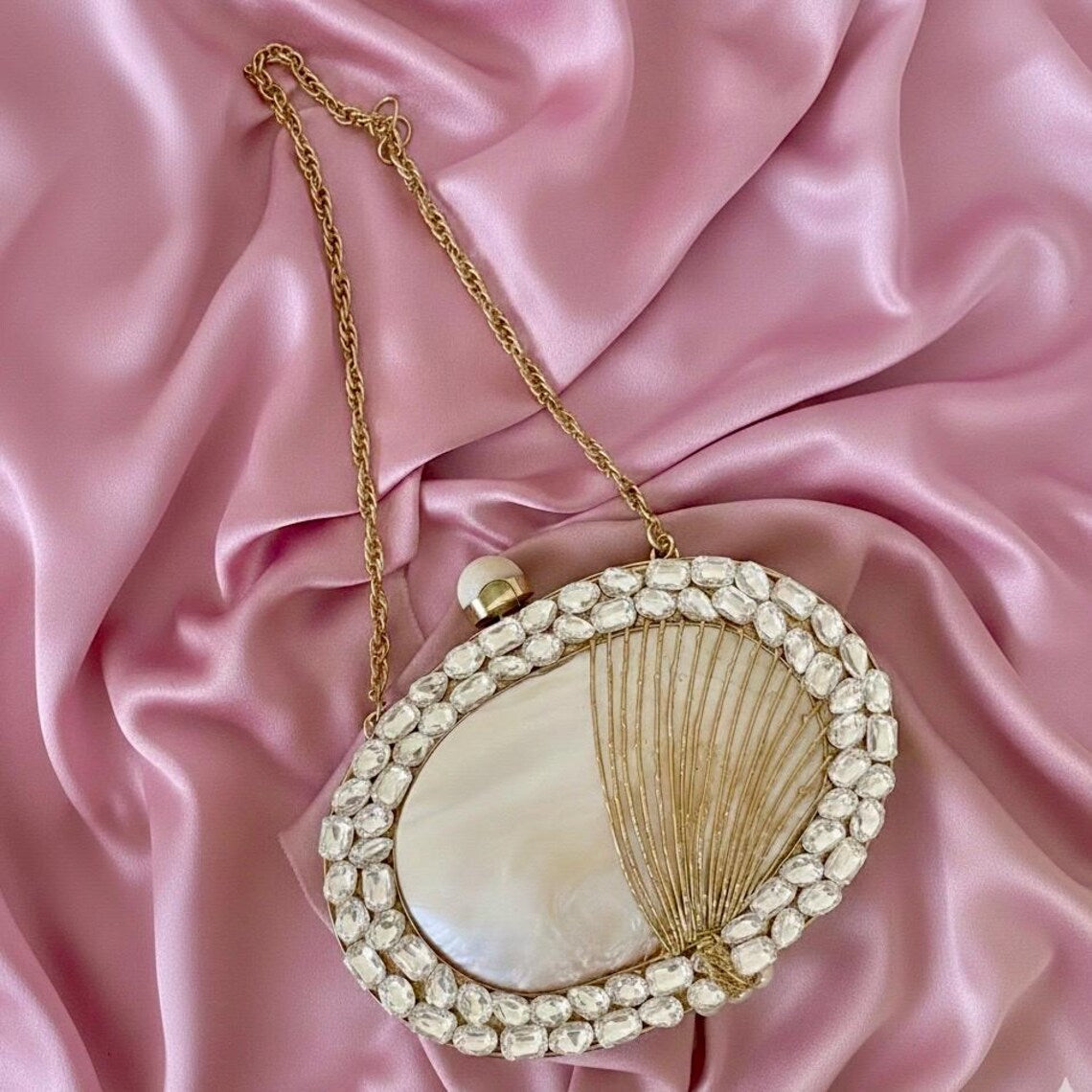Gold Mother of Pearl Rhinestone Clutch — view 3
