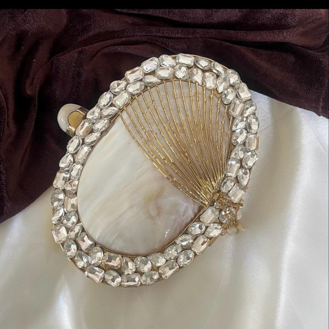 Gold Mother of Pearl Rhinestone Clutch — view 4