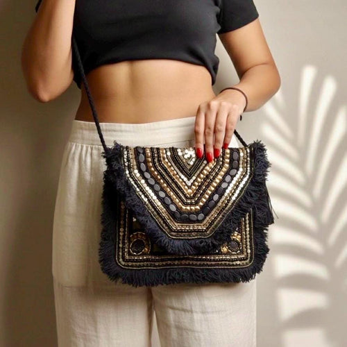 Black & Bronze Embroidered Sling Clutch — view 1
