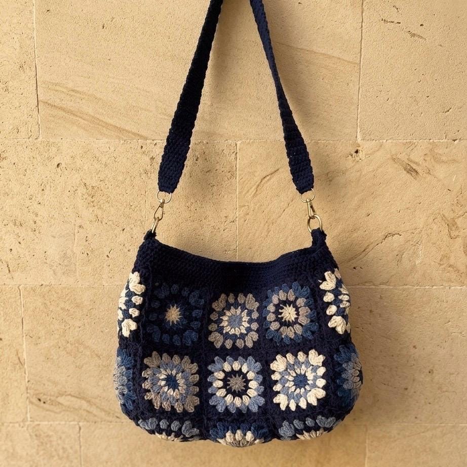 Blue Floral Granny Crochet Crossbody Bag — view 3