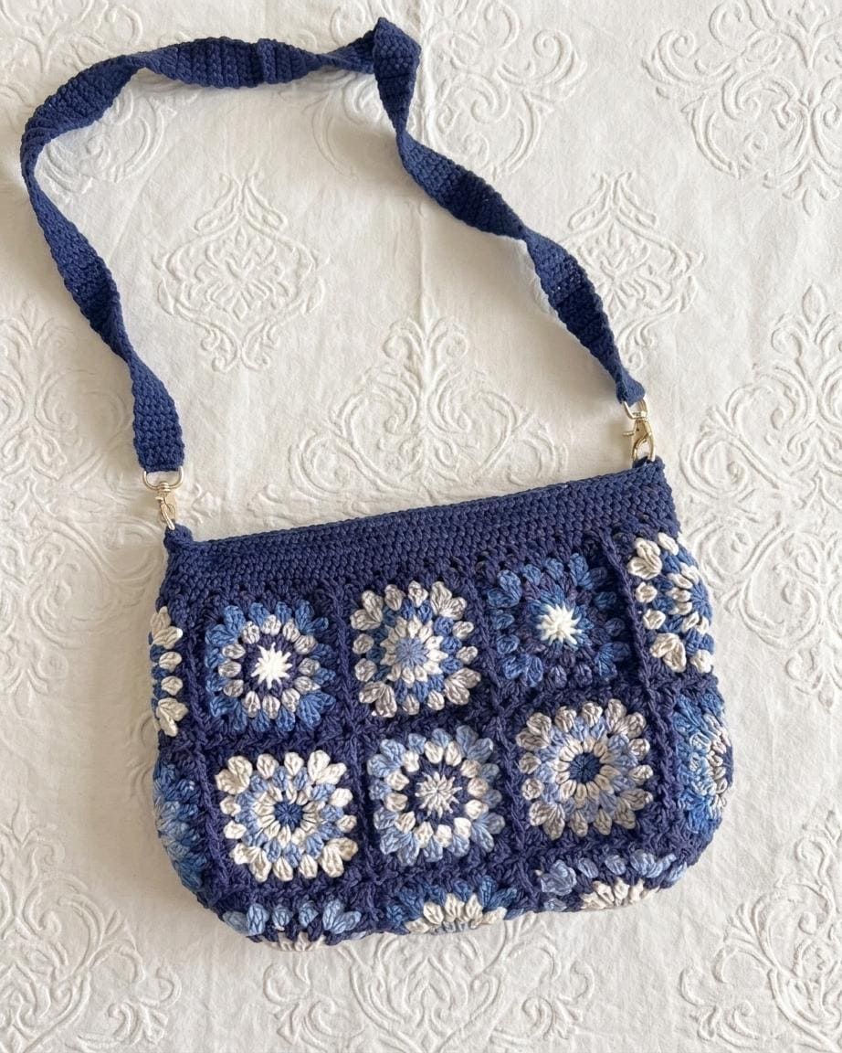 Blue Floral Granny Crochet Crossbody Bag — view 1