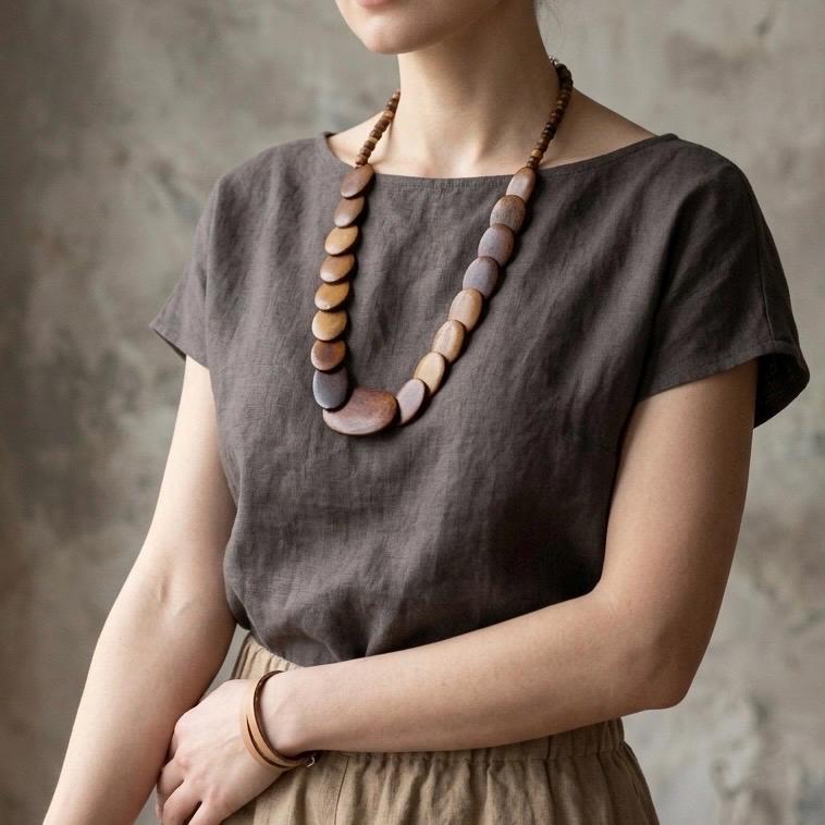 Earthy Stone Disc Bead Necklace — view 3