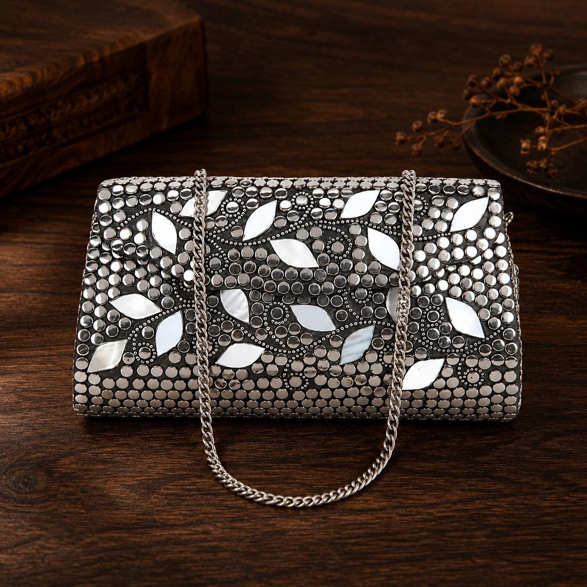 Silver Mother of Pearl Box Clutch — view 1