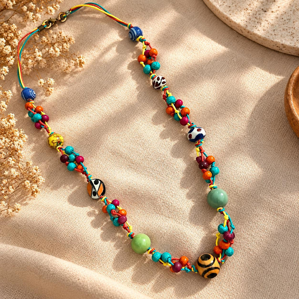 Multicolour Ceramic & Wood Bead Necklace — view 1