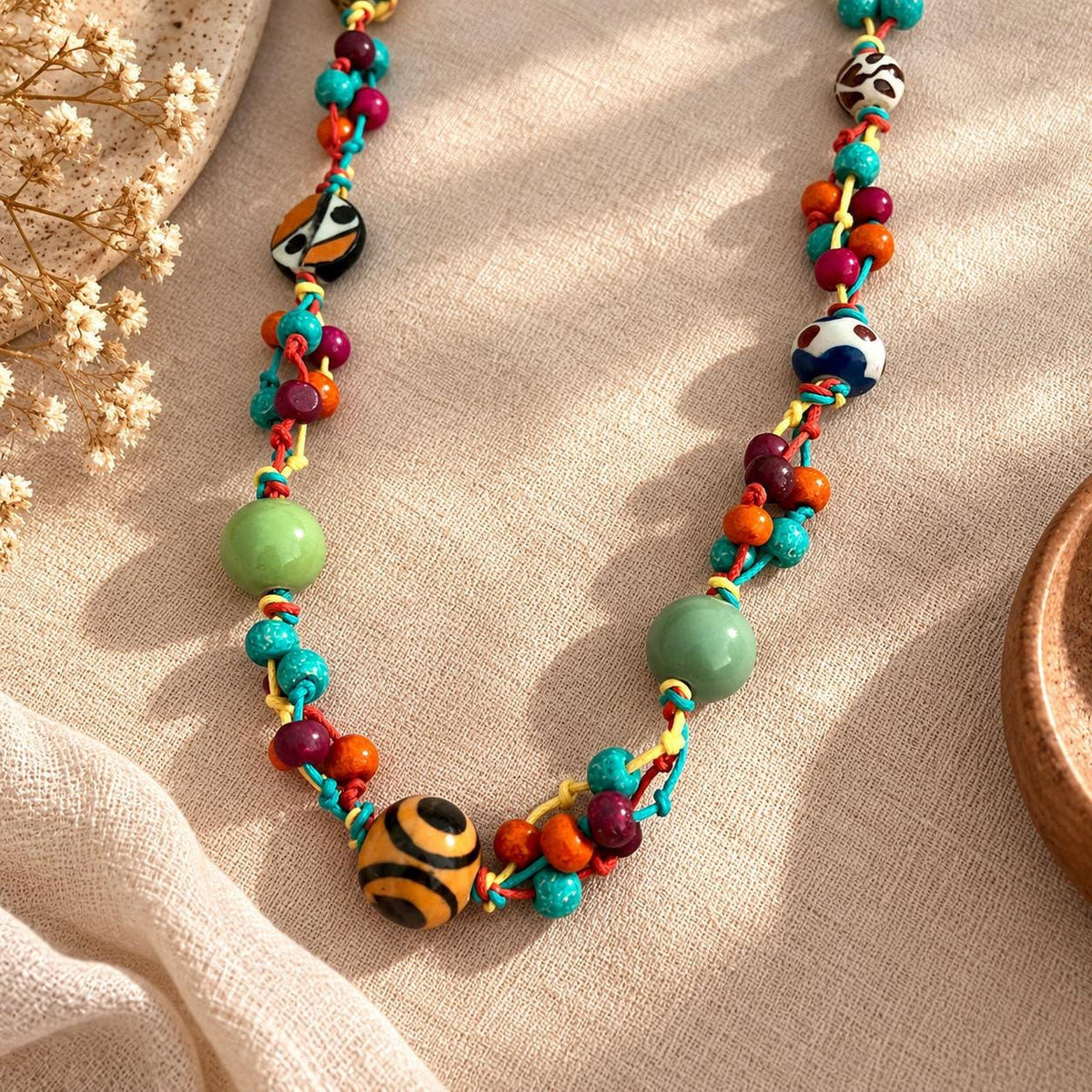 Multicolour Ceramic & Wood Bead Necklace — view 2